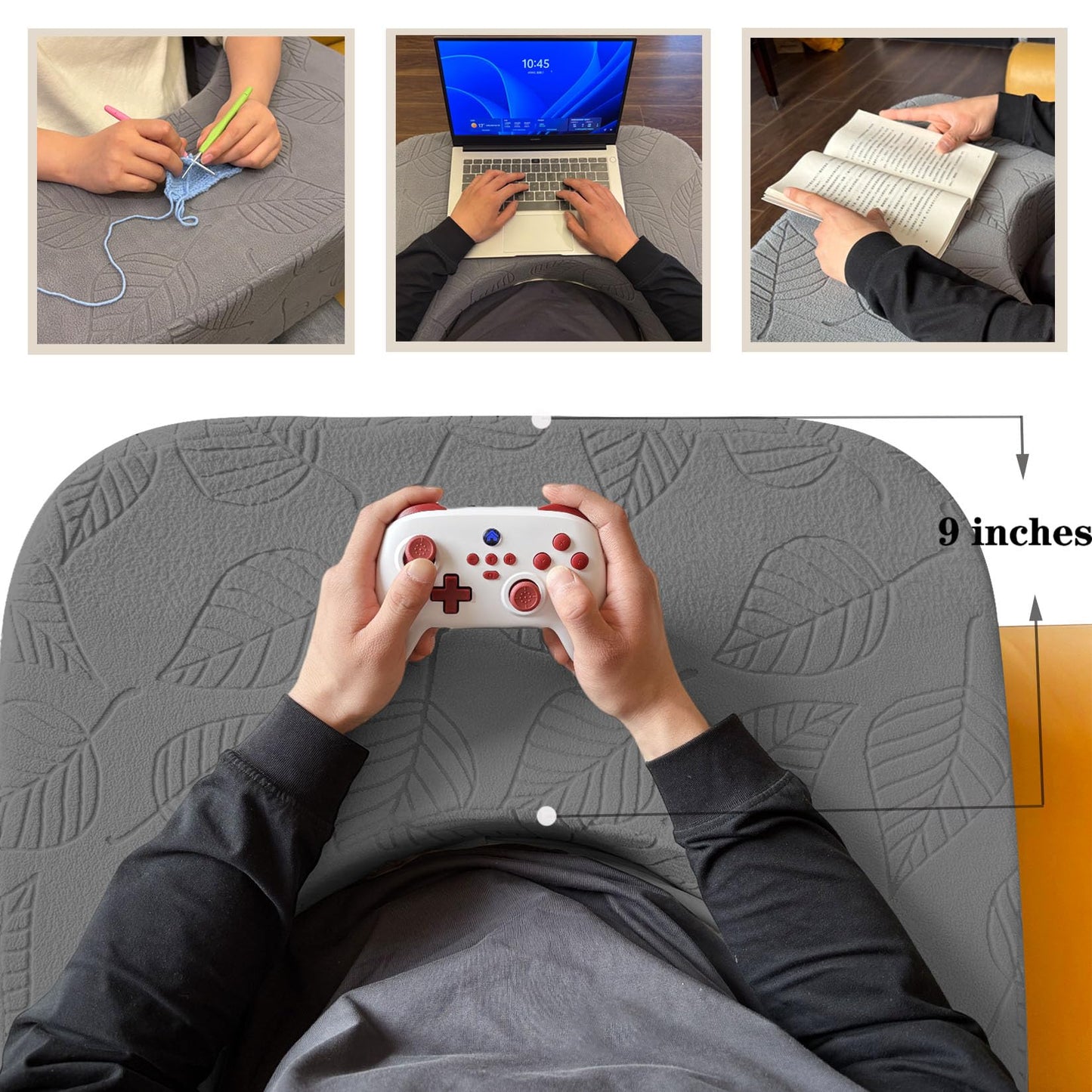 XYRONICA Reading Pillow for Gaming Crochet Pillow for Lap Support Lap Desk for Laptop Extra Large Arm Rest Pillow for Adult High Density Soft Sponge for Reading and Working (Dark Gray)