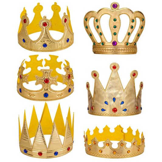 Xthrotsenk 6 Pcs Birthday King Crowns Foam Crowns Prince Princess Gold Crown King Queen Crown Hat Cap with Gems for Birthday Party Supplies Halloween Crown