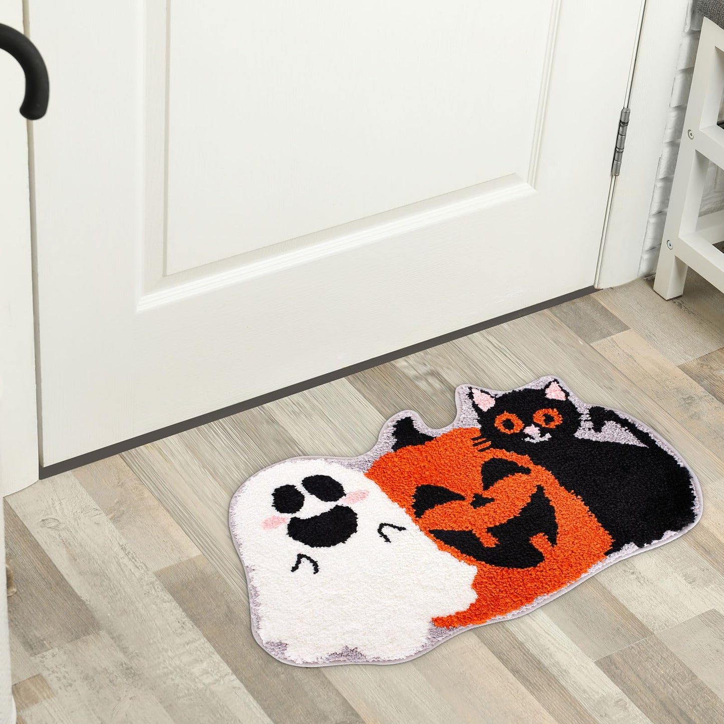 Waline Halloween Bath Rug - Pumpkin Ghost Black Cat Pattern Non Slip Shower Rugs Foot Mat for Home Kitchen Bedroom Bathroom Living Room Decor