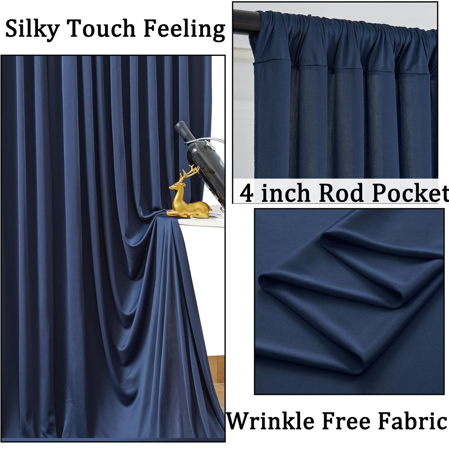 20ftx10ft Wrinkle Free Navy Blue Backdrop Curtains Panels for Parties, Thick Polyester Backdrop Drapes for Birthday Wedding Photography Home Decorations