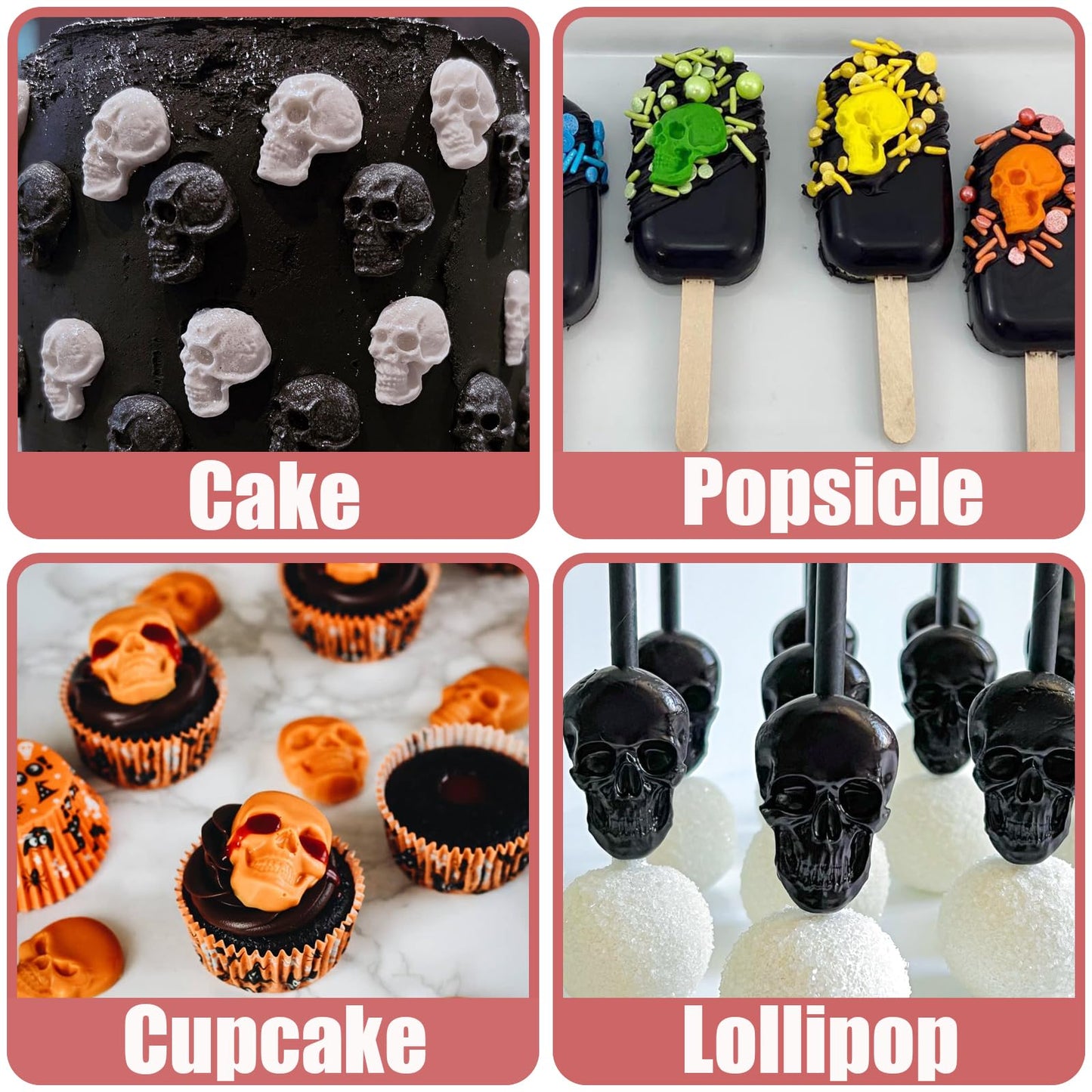 3D Skeleton Skull Halloween Silicone Fondant Molds 3 Pcs, Halloween Party Chocolate Candy Clay Moulds for for Cake Decoration Sugar Cupcake Topper Cake Pop Popsicle Polymer Clay Crafts