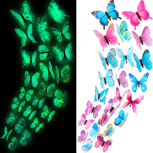 48 Pieces Glow in The Dark Butterflies for Ceiling 3D Butterfly Decal Sticker Wall Decor DIY Adhesive for Room Nursery Living Room Luminous Realistic Home Garden(Purple and Blue)