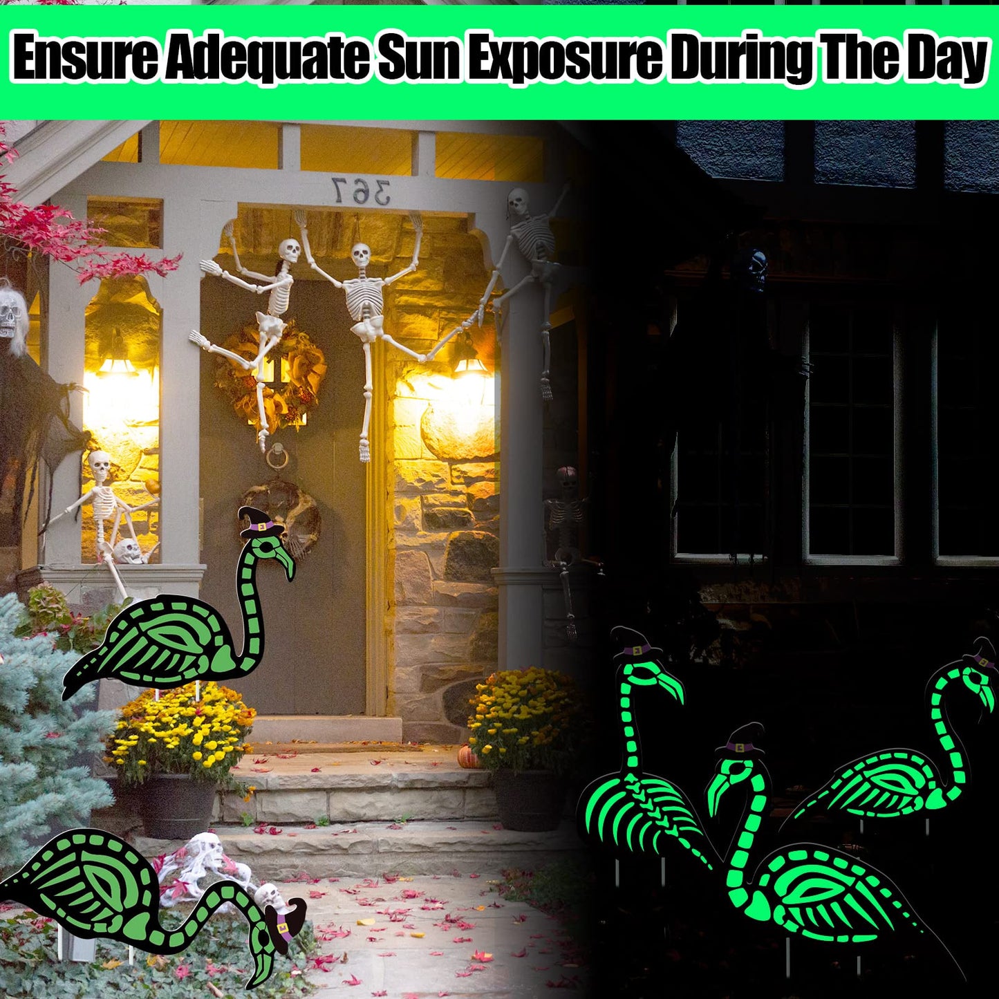 WILLBOND 6 Pcs Halloween Glow in the Dark Skeleton Flamingo Scary Creepy Halloween Outdoor Decor Zombie Flamingo Yard Decor Flamingo Skeleton Decor Scary Halloween Decor for Halloween Party