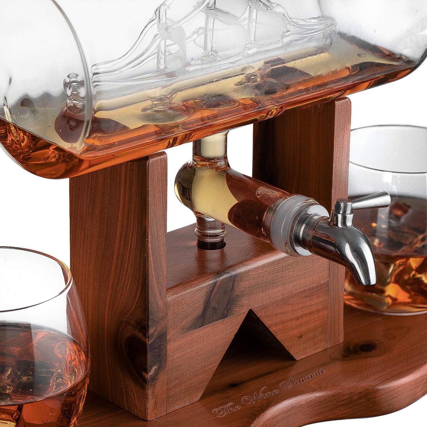 Whiskey Decanter Set, Liquor Dispenser for Home Bar, Crystal Glass - 1250ml Ship & 2 Whiskey Glasses Beautiful Stand, Gift for Dad, Husband or Boyfriend - The Wine Savant 100% Lead-Free