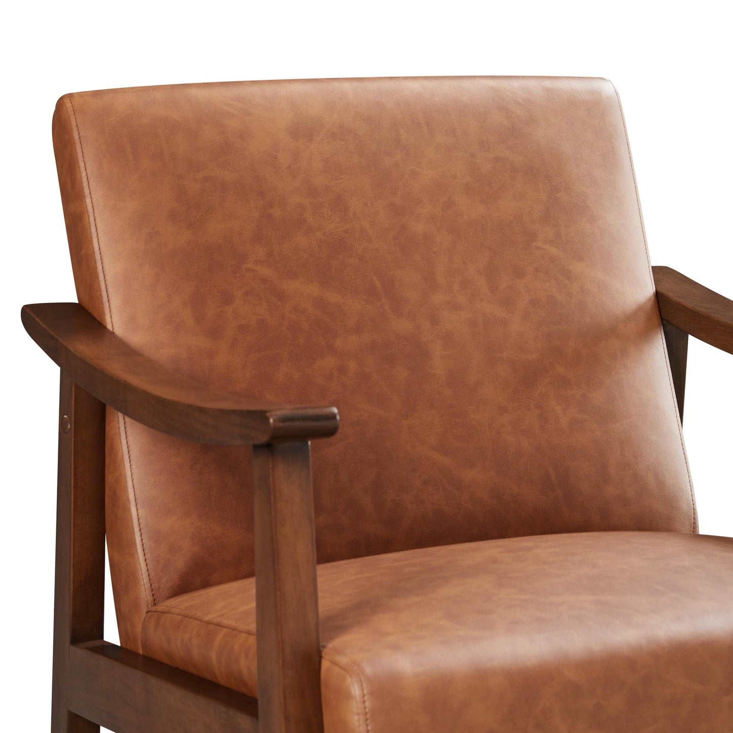 Yaheetech PU Leather Accent Chair, Mid-Century Modern Armchair with Solid Wood Legs, Reading Leisure Chair with High Back for Living Room Bedroom Waiting Room, Brown