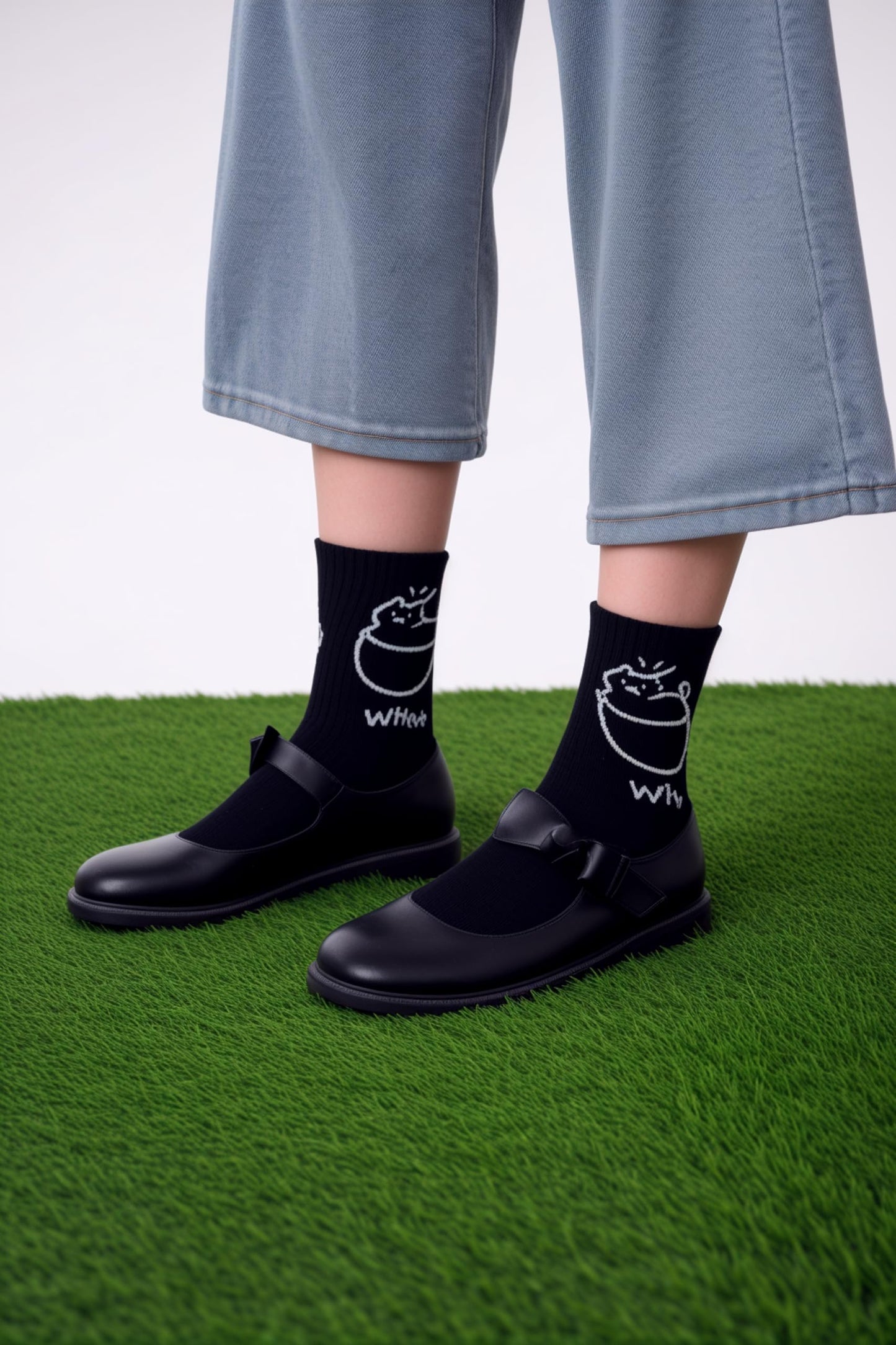 WaziHou Women Crew Socks, 4 Pairs Cute Tea-Cup Cat Novelty Cotton Socks, Stylish Women's Casual Comfort Ankle Socks, Size 5-10