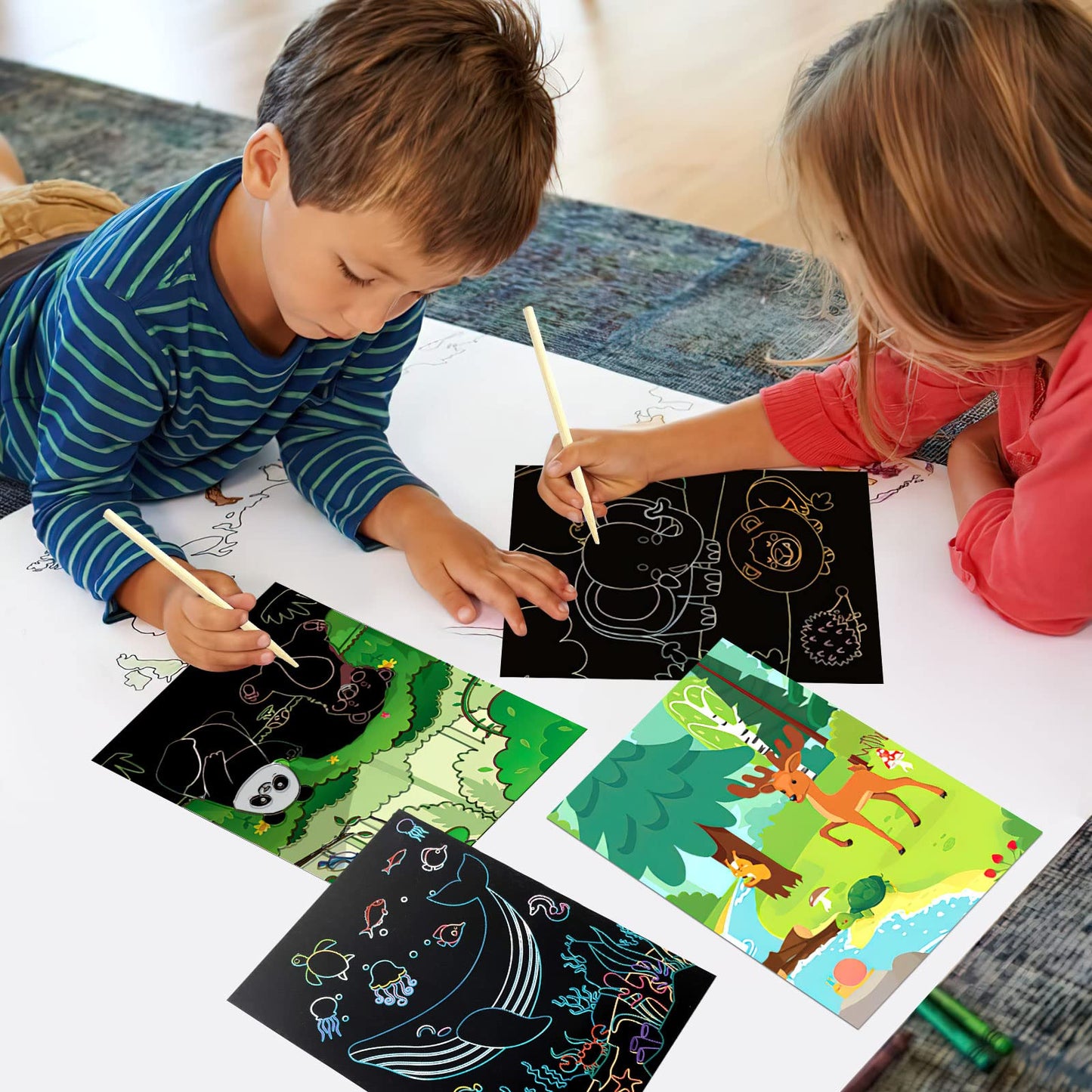 3Set Scratch Paper Art for Kids, Colorful Magic Drawing Book for Children Girls, Rainbow Scratch Off Craft Painting Book with 3 Scratch Pen for Birthday Party Games, DIY Projects Kits Craft Gifts