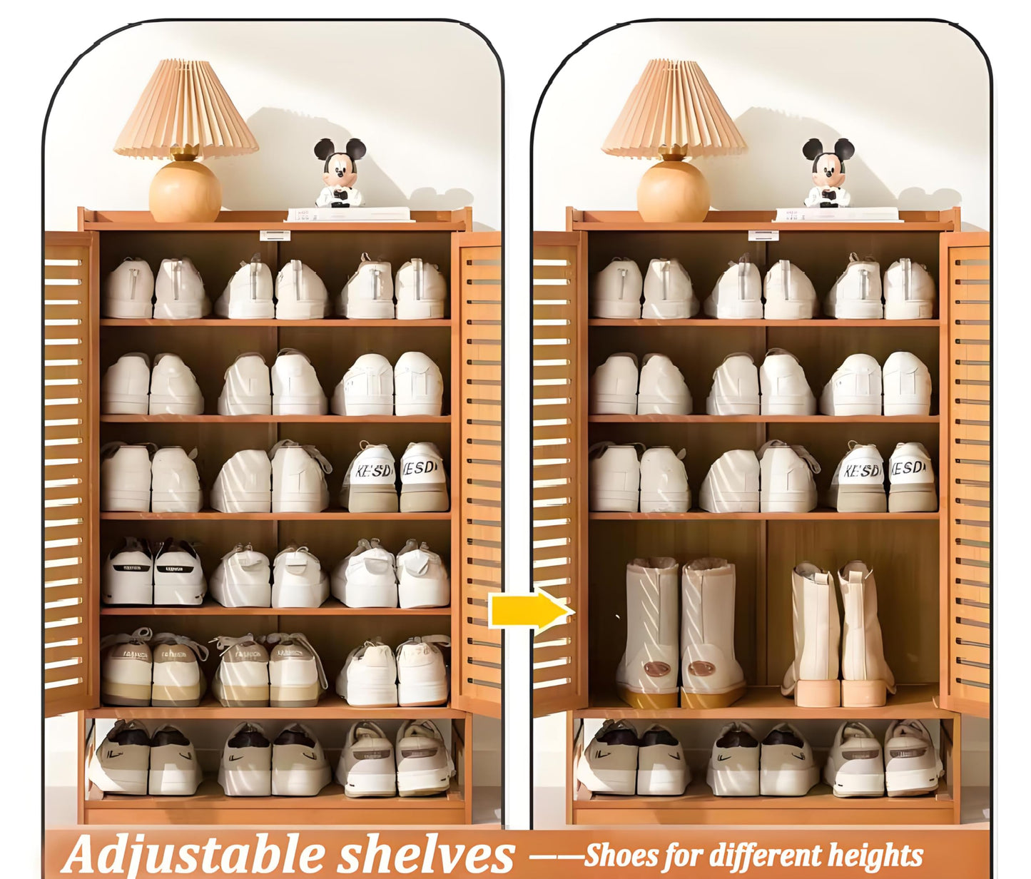 WMIASIN 7-Tier Shoe Rack Cabinet, Bamboo Shoe Cabinet with Doors, 36-40 Pairs Freestanding Shoes Cabinet Organizer，Large Shoe Cabinet for Entryway, Hallway, Living Room