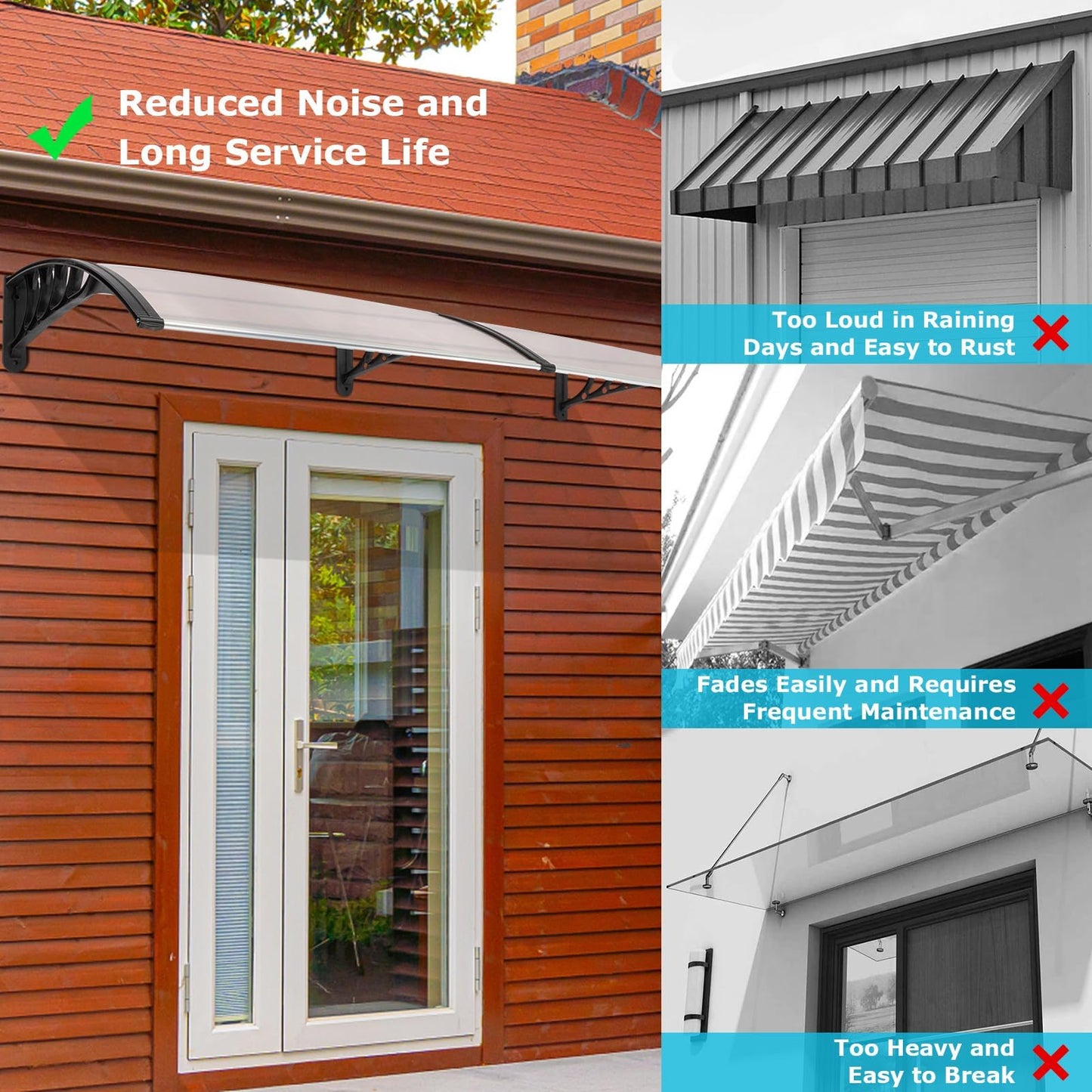 80" x 40" Window Awnings Door Canopy, Polycarbonate Cover Front Door Outdoor Window Awning Exterior, Entry Door Awning for Sun Shutter, UV, Rain and Snow Protection, Hollow Sheet(Clear Board)