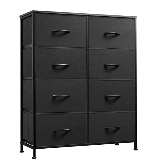WLIVE Fabric Dresser for Bedroom, Tall Dresser with 8 Drawers, Storage Tower with Fabric Bins, Double Dressers, Chest of Drawers for Closet, Living Room, Hallway, Charcoal Black