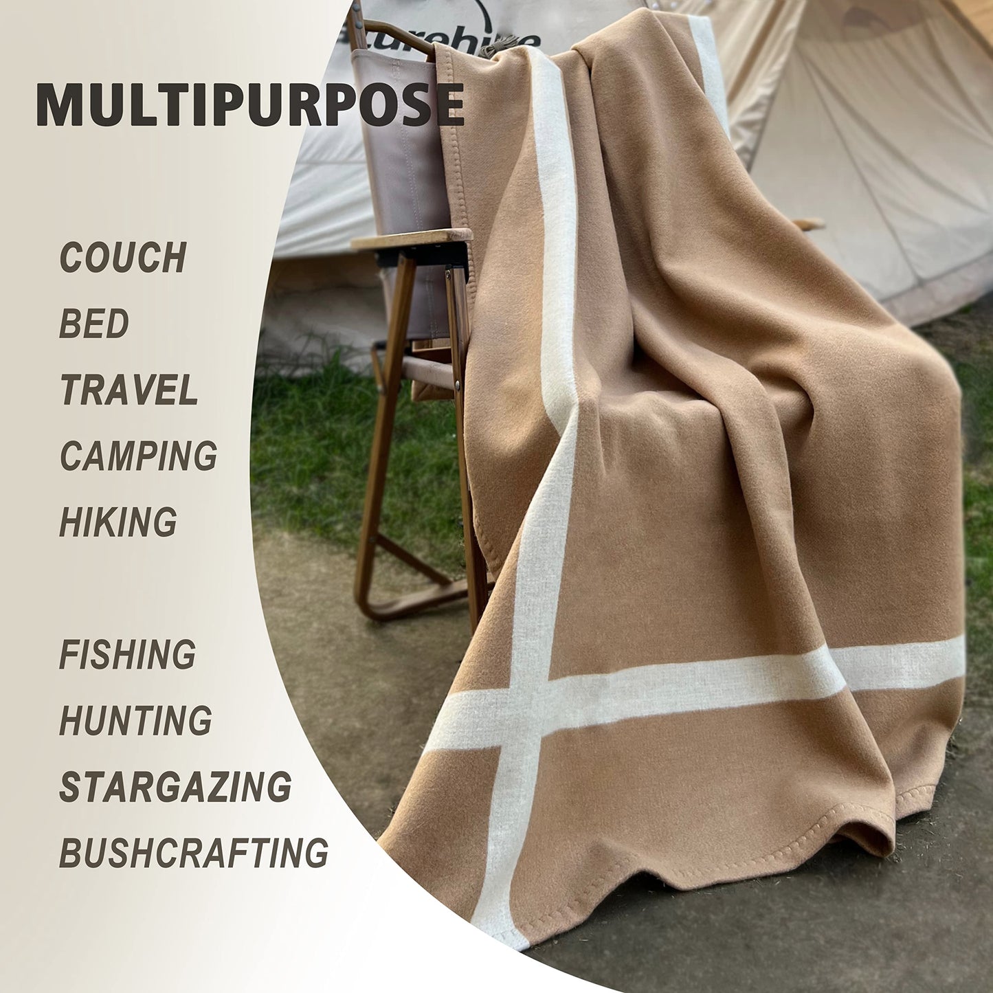 Wool Blanket & Throws 90% Wool Warm Blanket Soft Couch Blankets 75"x55" Twin Throw Blankets for Living Room, Camping, Outdoors, or Car Travel with Exquisite Box for Gift (Camel)