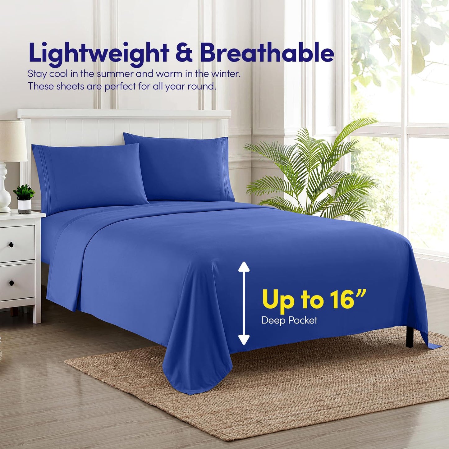 1500 Supreme Collection Full Sheet Sets Royal Blue - Luxury Hotel Bed Sheets and Pillowcase Set for Full Mattress - Extra Soft, Elastic Corner Straps, Deep Pocket Sheets, Full Royal Blue