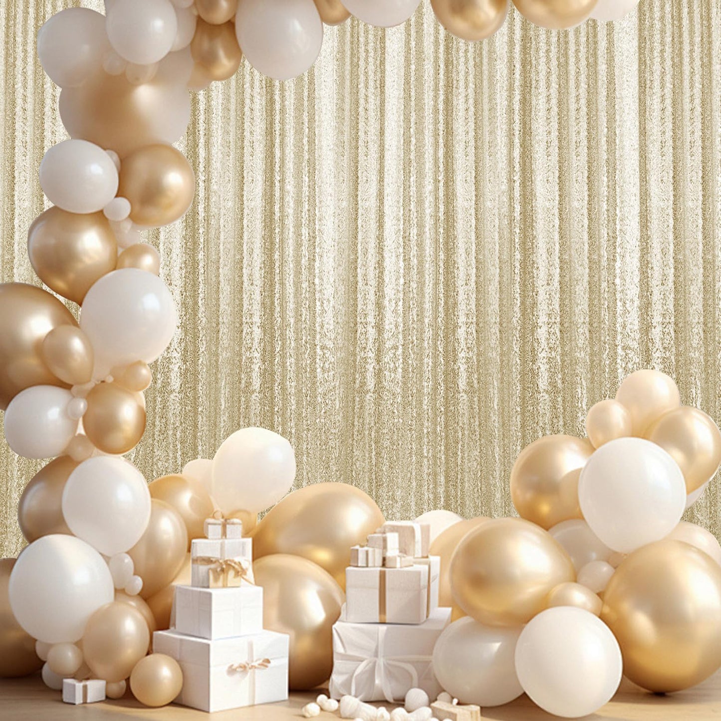 2×8FT-2PCS Champagne Gold Sequin Backdrop Curtains Panels, Photography Backdrop Glitter Curtains Fabric Background for Christmas Wedding Party Decor