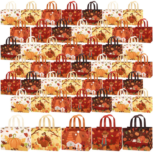 Abbylike 100 Pack Fall Non Woven Tote Bags with Handles Thanksgiving Gift Tote Bags Bulk Large Non-woven Grocery Bag with Handles Turkey Pumpkin Autumn Thanksgiving Party Favor Supplies