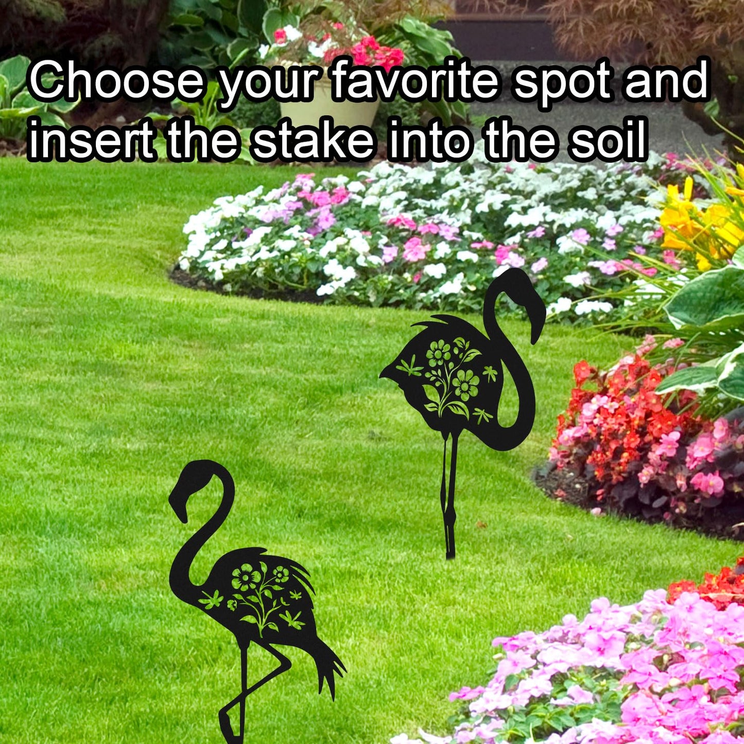 2pcs Flamingo Metal Yard Stakes, Whimsical Flamingo Yard Decor Black Decorative Garden Stakes for Lawn Patio Backyard Outdoor Decor