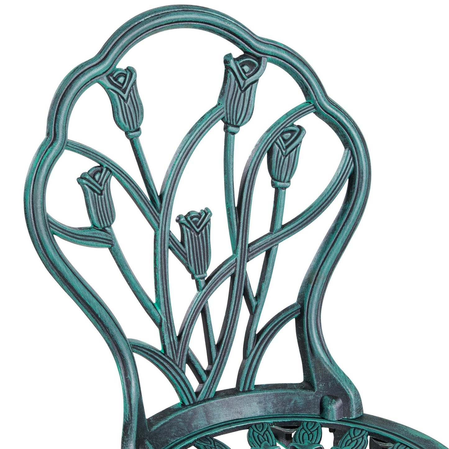 Yaheetech Patio Bistro Sets 3 Piece Cast Aluminum Bistro Table and Chairs Set, Cast Aluminum Bistro Table and Chairs Set of 2 with Umbrella Hole for Patio Backyard Balcony, Green