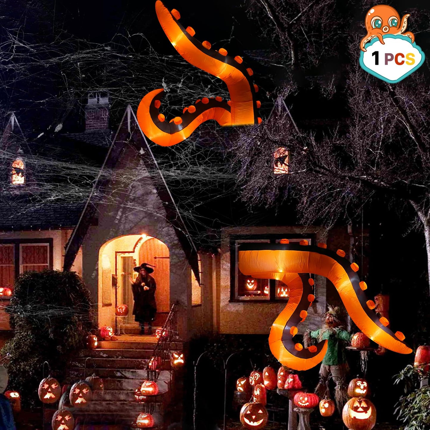 7 FT Halloween Inflatables Octopus Tentacle, Blow UpTrunk or Treat Car Decorations with Built-in LED Lights, Octopus Arm Legs Windows Decorations for Halloween Outdoor Party, Yard, Garden Décor (1PCS)