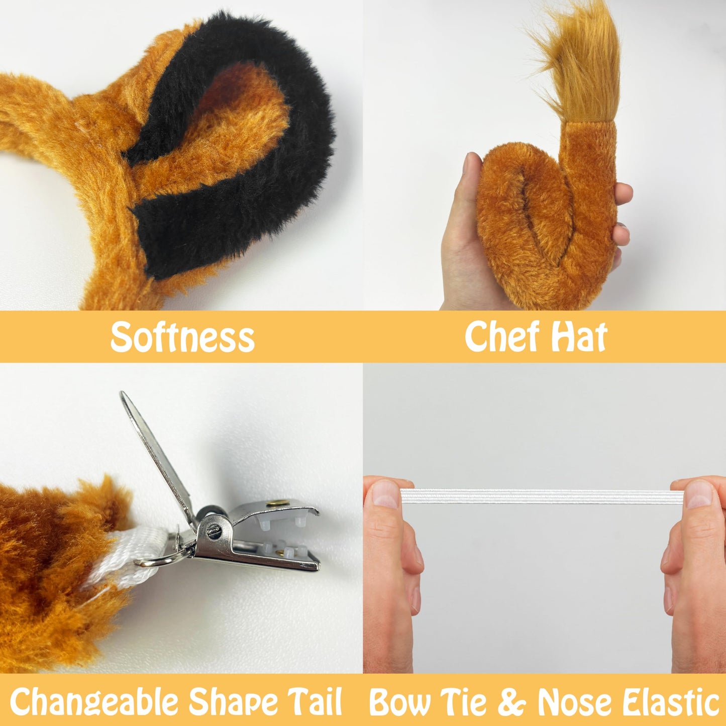 4Pcs Lion Ears Costume Headband Nose Tail Bow Tie Lion Themed Party for Women Birthday Halloween Dress up Adult