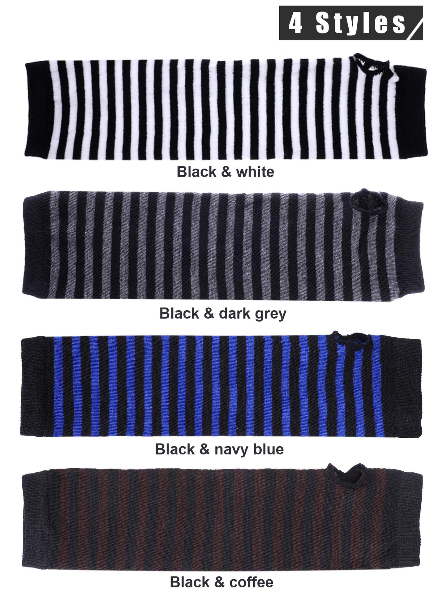 4 Pairs Women's Knit Arm Warmers - Long Fingerless Gloves, Elbow Length, Thumb Hole - Winter (Black, Grey, Blue, Coffee)
