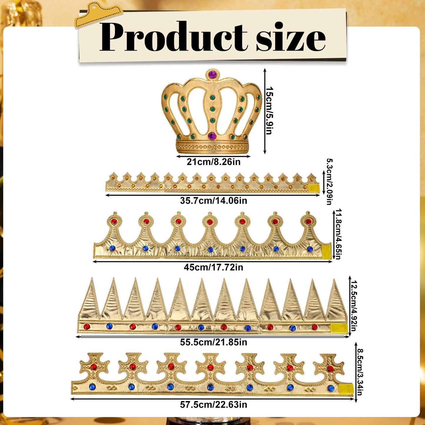 Xthrotsenk 6 Pcs Birthday King Crowns Foam Crowns Prince Princess Gold Crown King Queen Crown Hat Cap with Gems for Birthday Party Supplies Halloween Crown