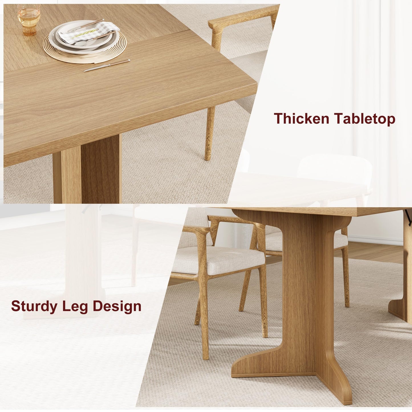 71" Dining Table for 6 to 8 People, Modern Dinner Table with Unique Wooden Legs, Rectangle Dining Table for Kitchen, Dining Room & Living Room, Oak