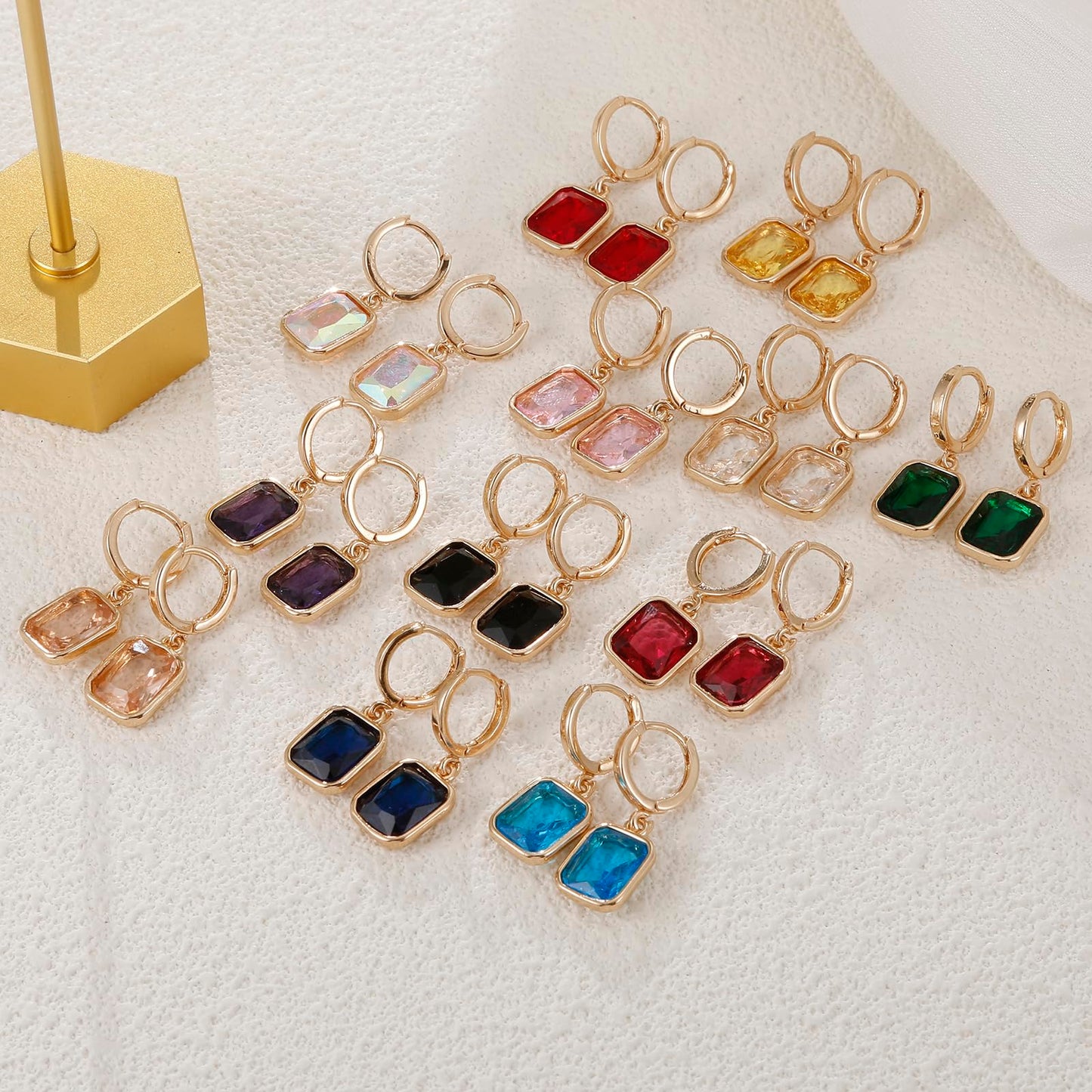 Winssigma Birthstone Crystal Hoop Earrings, Gold Small Dainty Birthstone Drop Earrings Huggie Hoop for Wedding Birthday Everyday Wear(Red)