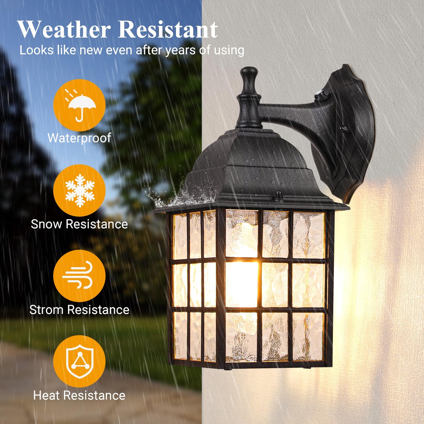 WIHTU 2-Pack Dusk to Dawn Outdoor Wall Lights, Sensor Exterior Light Fixtures, Porch Lights, Black Waterproof Wall Sconces, Outside Lighting for Garage, Front Door