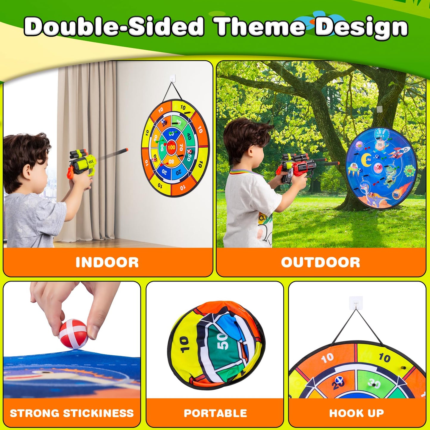 29" Dart Board for Kids - Double Sided Shooting Games with 2 Toy Guns, 6 Sticky Balls and Darts, Indoor Outdoor Party Sport Toys for 3 4 5 6 7 8 Years Old Boys Girls