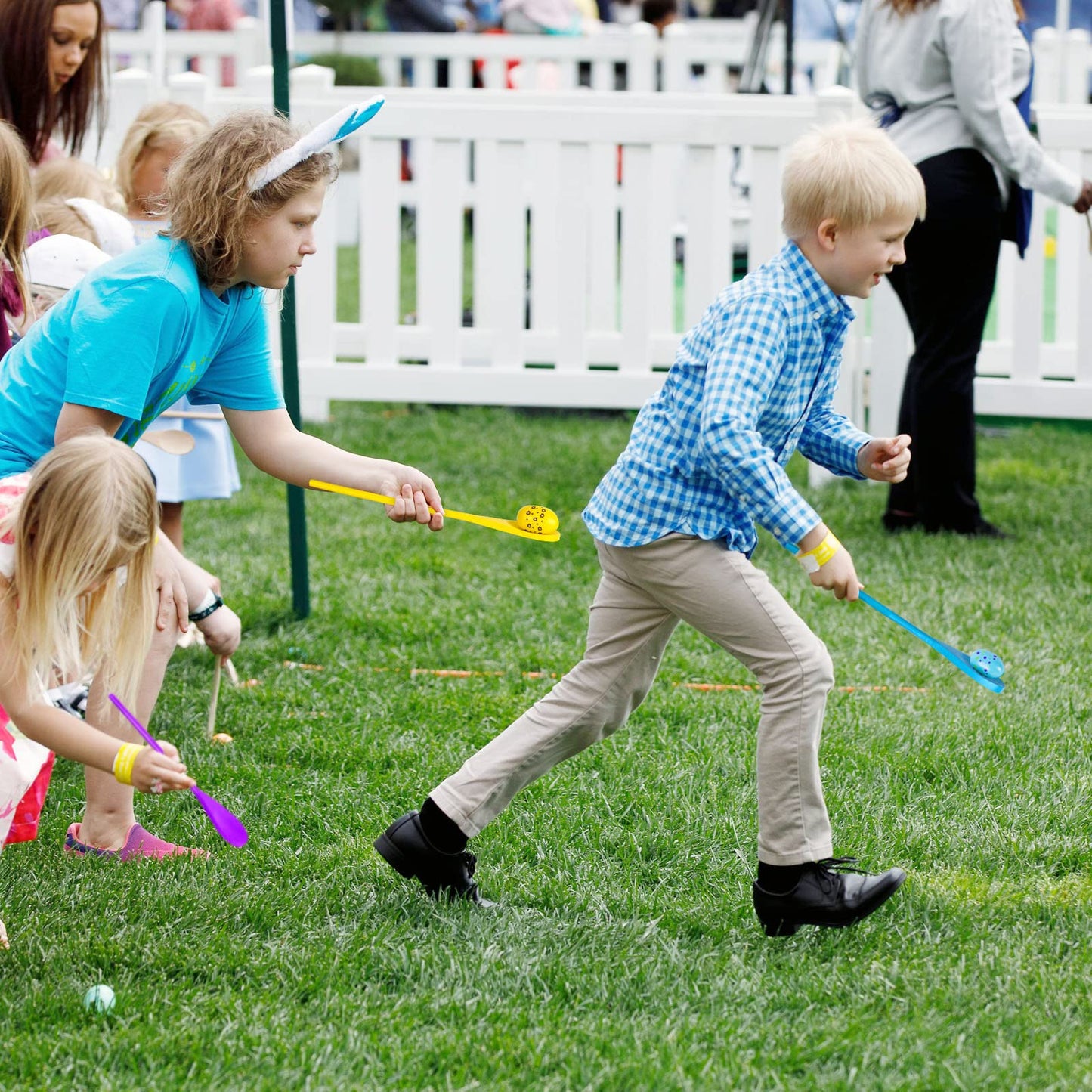 6 Players Easter Egg and Spoon Race Game Set for Kids and Family Activity Lawn Games Easter Party Favor Supplies Outdoor Fun Classroom Activities/ Games