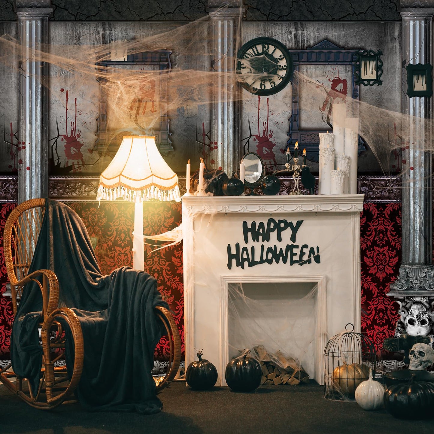 100Ft Gothic Mansion Backdrop Roll for Halloween Haunted House Party Decoration, Room Scene Setter With Cutter Box, Photography Wallpapers