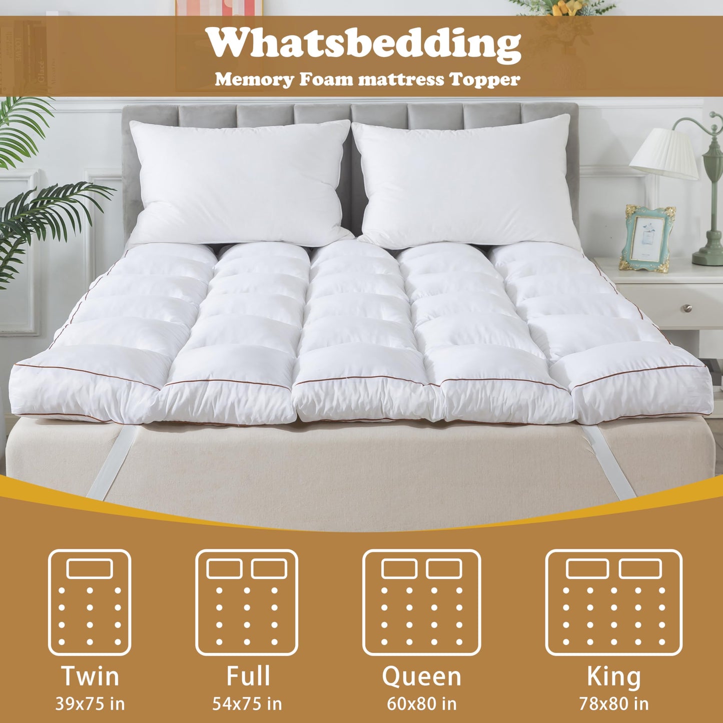 WhatsBedding 3 Inch Memory Foam Mattress Topper King Size for Back Pain, 1700GSM Fluffy Shredded Memory Foam Filled Pillow Top, Extra Soft Bed Topper, Thicked Down Alternative-Lined, 78x80in
