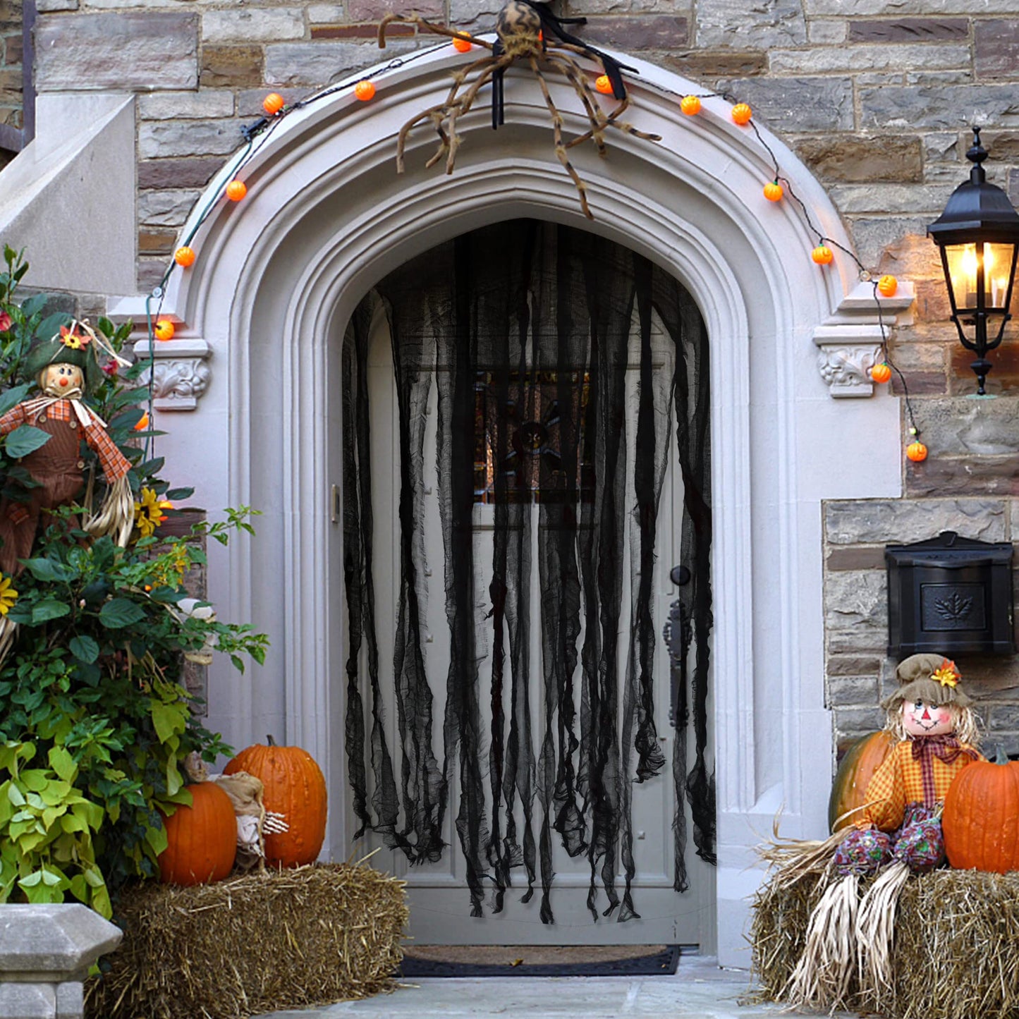 Watayo 3 Pcs Halloween Black Doorway Curtain- 65 x 39 Inch Creepy Gauze for Door Curtain Decorations- Scary Spooky Cloth for Halloween Party Haunted House Entrance Decor