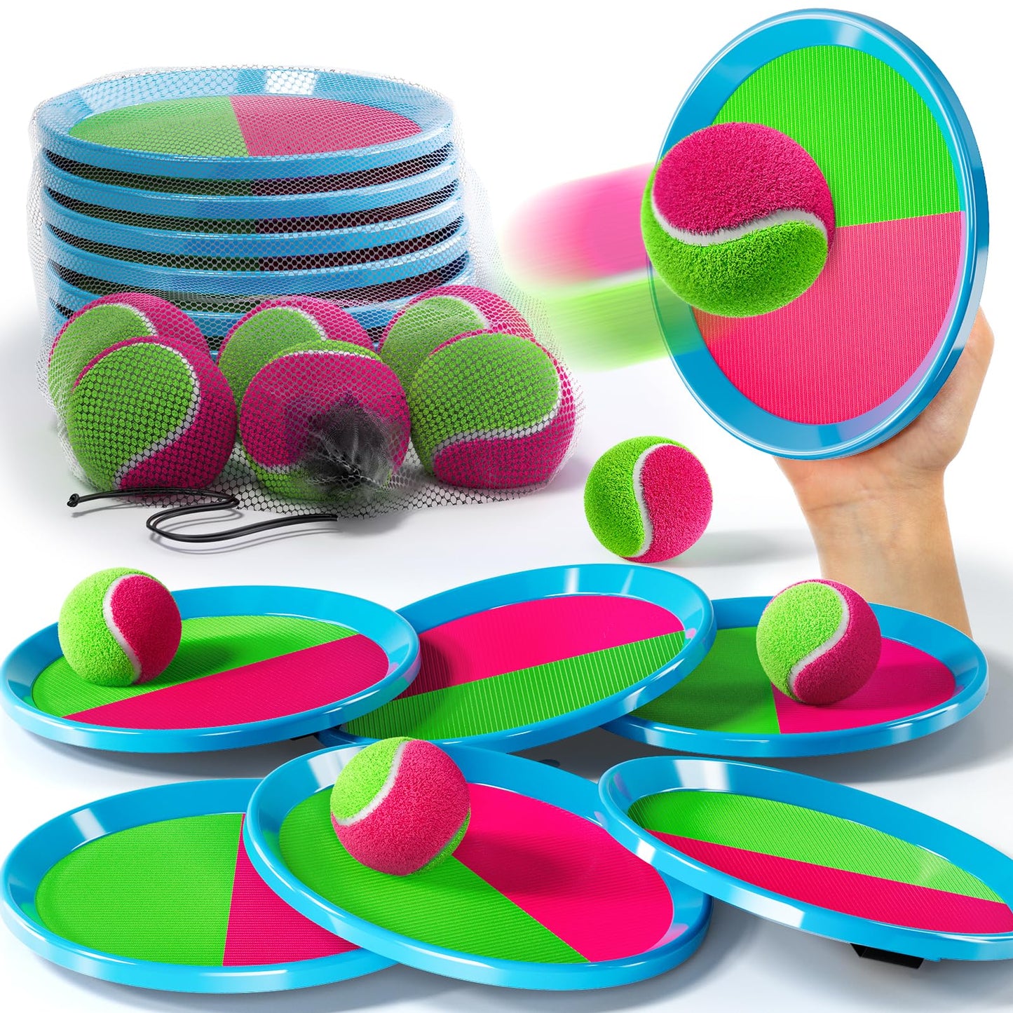 WATUDOU Toss and Catch Balls Game for Kids 3 4 5 6 7 8 Years, Outdoor Toys Lawn Games for Teen Boys and Girls, Beach Games, Pool Toys, Outdoor Activity for Family (6 Paddles & 6 Balls)