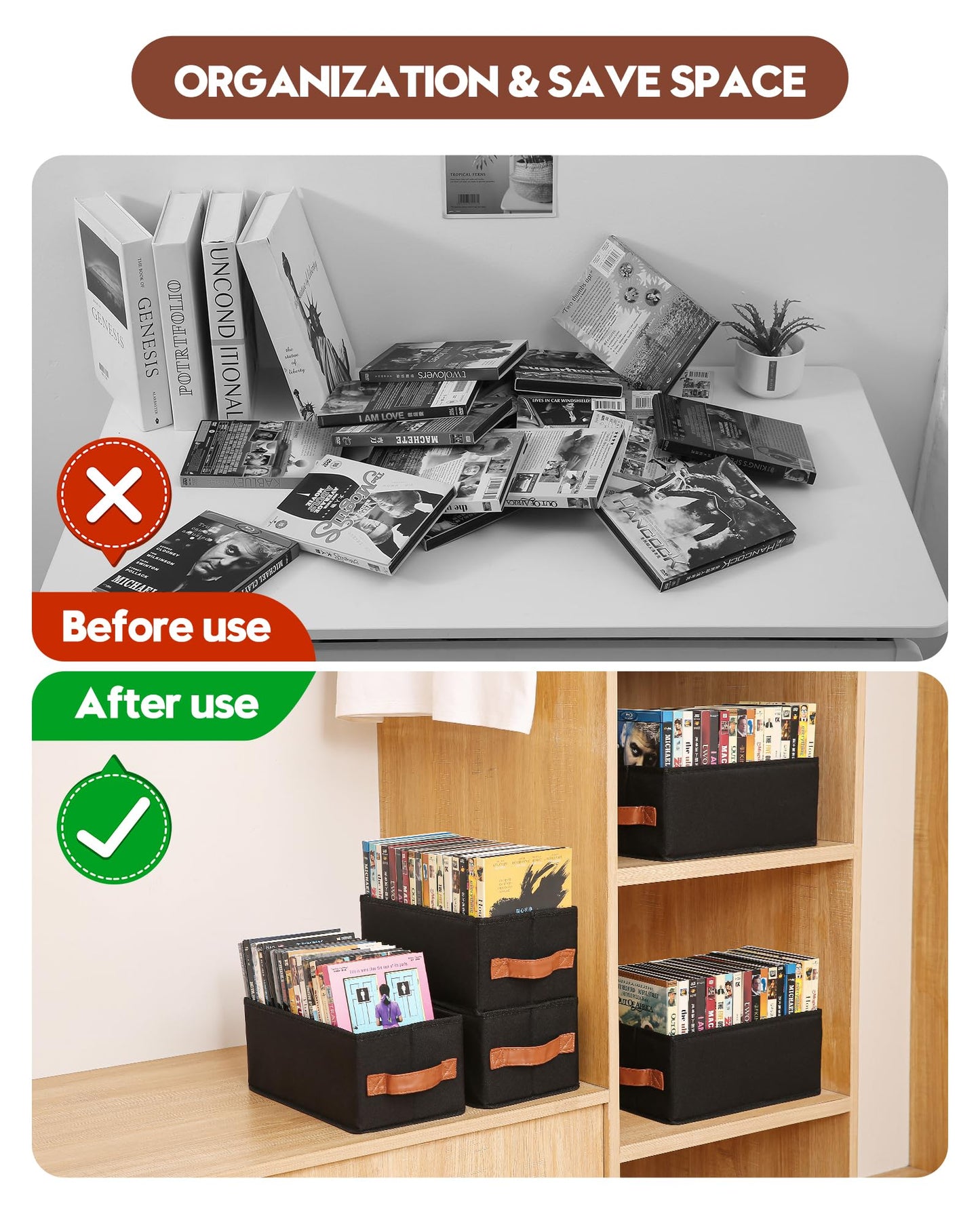 Wanapure 6 Pack DVD Storage Box, DVD Organizer Holds Up to 102 DVDs, Foldable DVD Holder, Large CD Storage Case