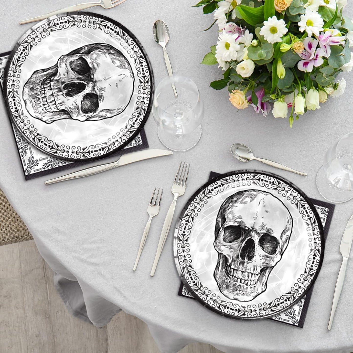 40Pcs Skull Party Supplies 20 Plates + 20 Napkin Halloween Birthday Party Decorations (Halloween Skull)