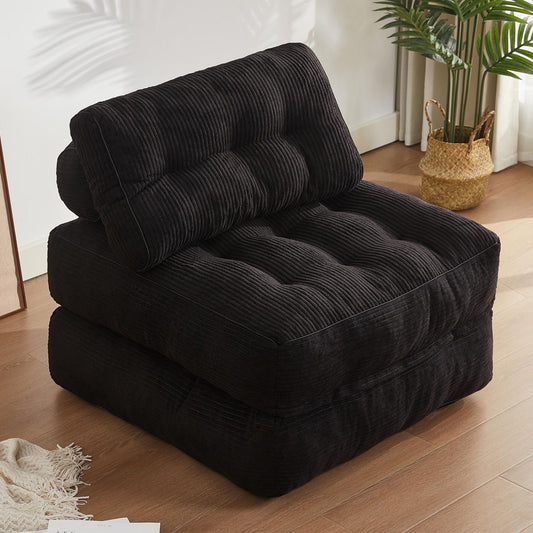Afuson Folding Chair Bed, Futon Sofa Bed, Floor Couch for Adults Chair Bed for Living Room, Lounge Sofa, Convertible Sofa Bed, Small Couches for Small Spaces, Black