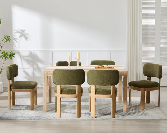Wahson Green Upholstered Dining Chairs Set of 6, Mid Century Modern Fabric Dining Room Chairs with Hardwood Legs and Padded Back, Farmhouse Kitchen Chair Cozy Accent Chair