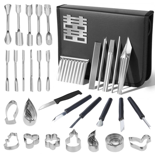 46-Piece Stainless Steel Fruit Carving Tools Set - Professional Watermelon Carving Knife Kit with Ergonomic Handles & Portable Case, Durable Fruit Cutting Tools for Culinary Arts, Sculpting, Peeling