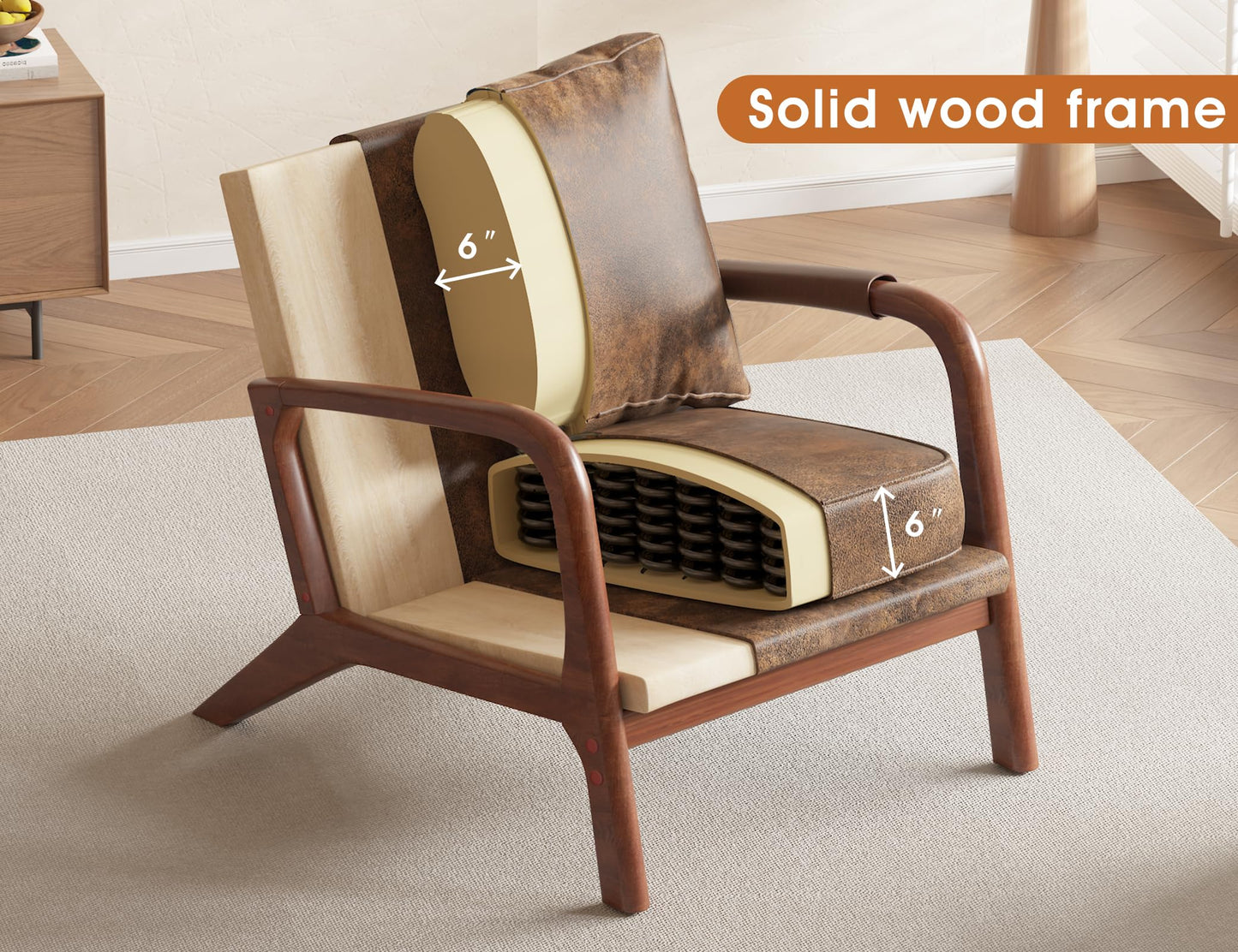 AILIUHUA Mid Century Modern Chair Set of 2, Upholstered Lounge Arm Chair with Solid Wood Frame, Comfy Accent Chair for Living Room, Bedroom, Reading, Reception, Brown