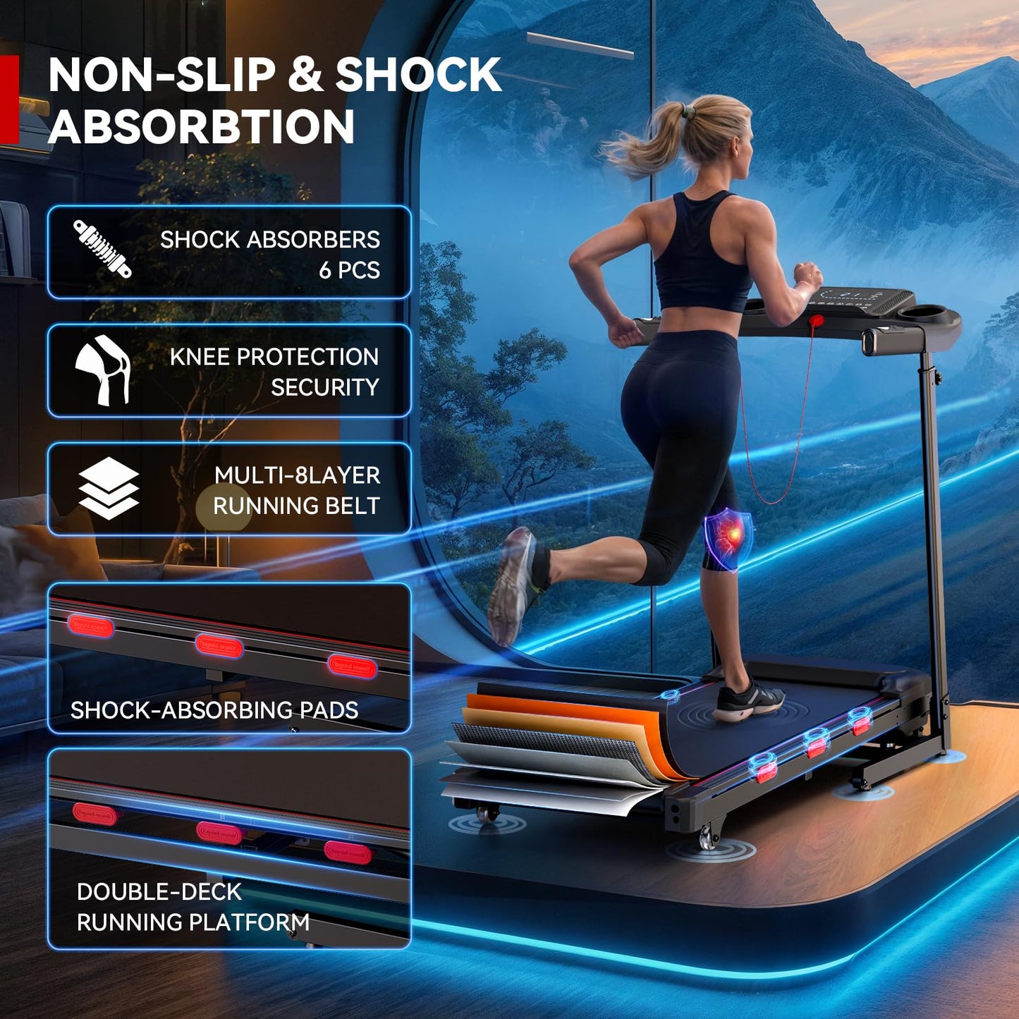 8.7MPH Incline Treadmill for Running and Walking, 3.5HP Quiet BLDC Treadmills for Home with Double Deck Technology, 350 lbs Weight Capacity, APP, Heart Rate