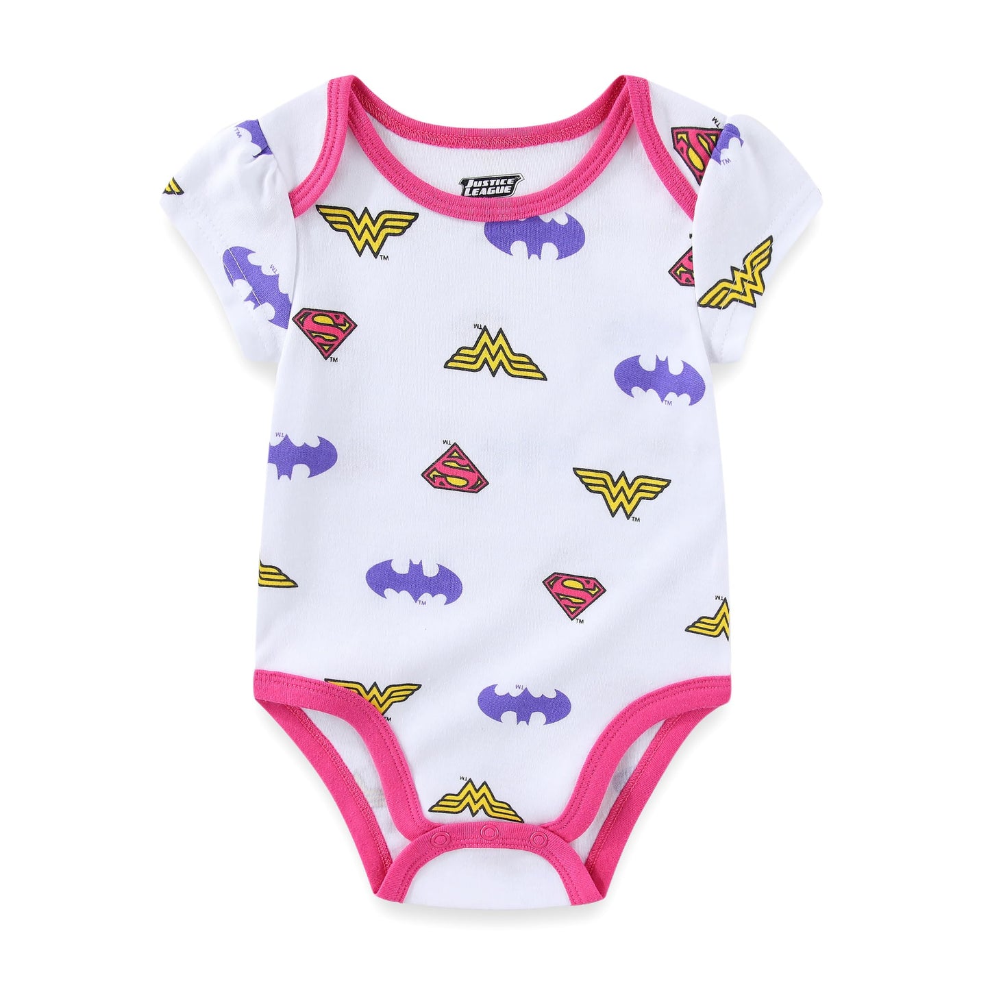 WARNER BROS DC Comics Girls Short Sleeve Bodysuit 5 Pack for Newborn and Infant
