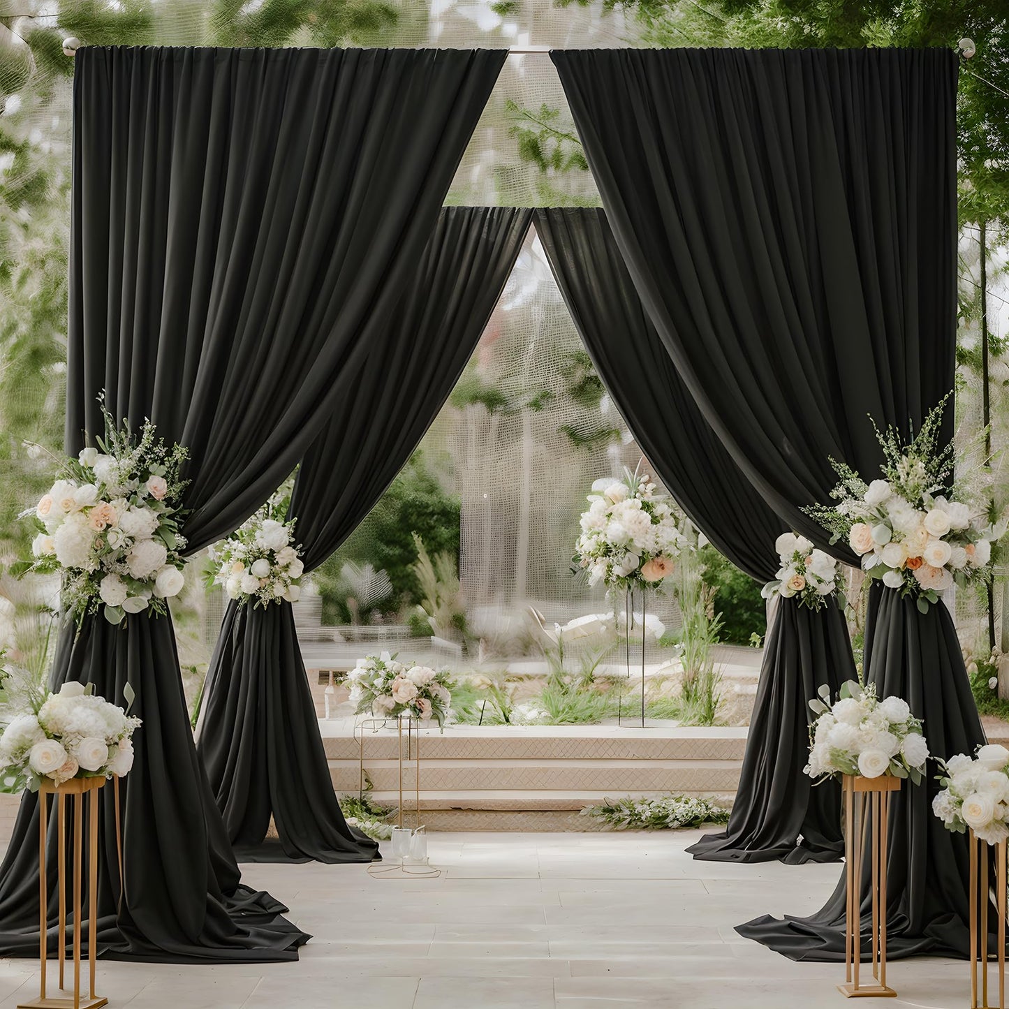 10 x 12ft Wrinkle Free Black Backdrop Curtain,Soft Silky Easy to Draping Polyester Fabric Photo Backdrop Drape, 2 Panels 12 ft Long Back Drop Curtains for Parties Birthday Graduation Background Cloth