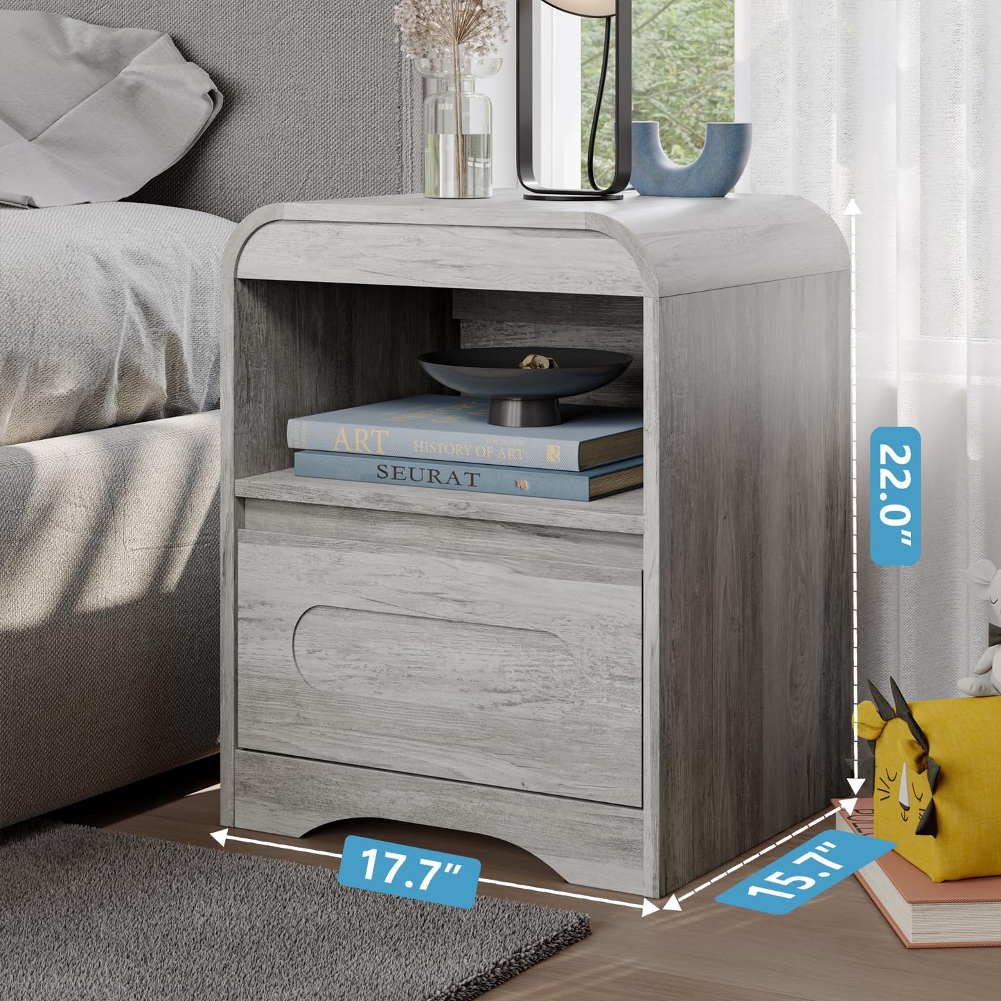 3 Pcs Bedroom Set, Modern Bedroom Furniture Set, Wood 6 Drawer Dresser and 2 Drawer Nightstand Set of 2, Chest of Drawers Wide Storage Organizer Cabinet Set, Grey