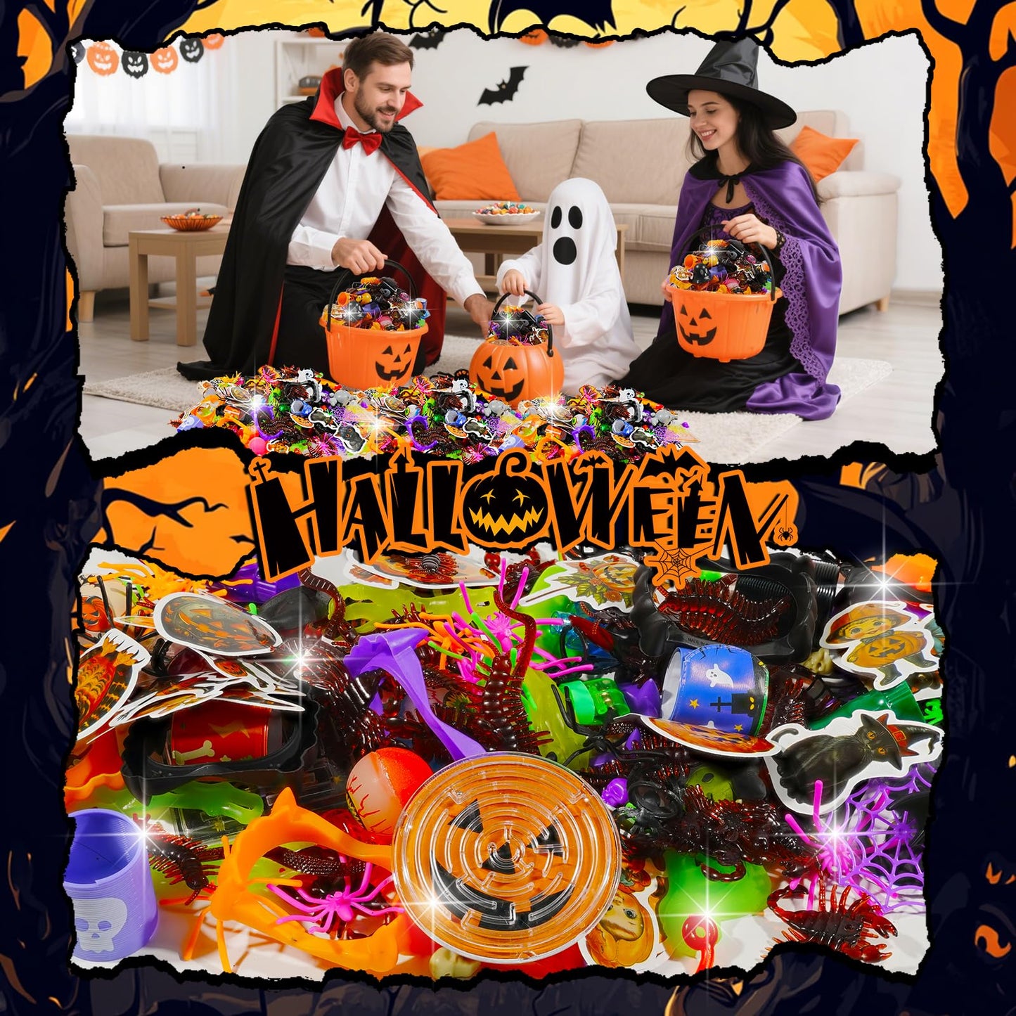327 PCS Halloween Party Assortment Bulk Goodies Party Bags Fillers Stuffers for Halloween Decoration