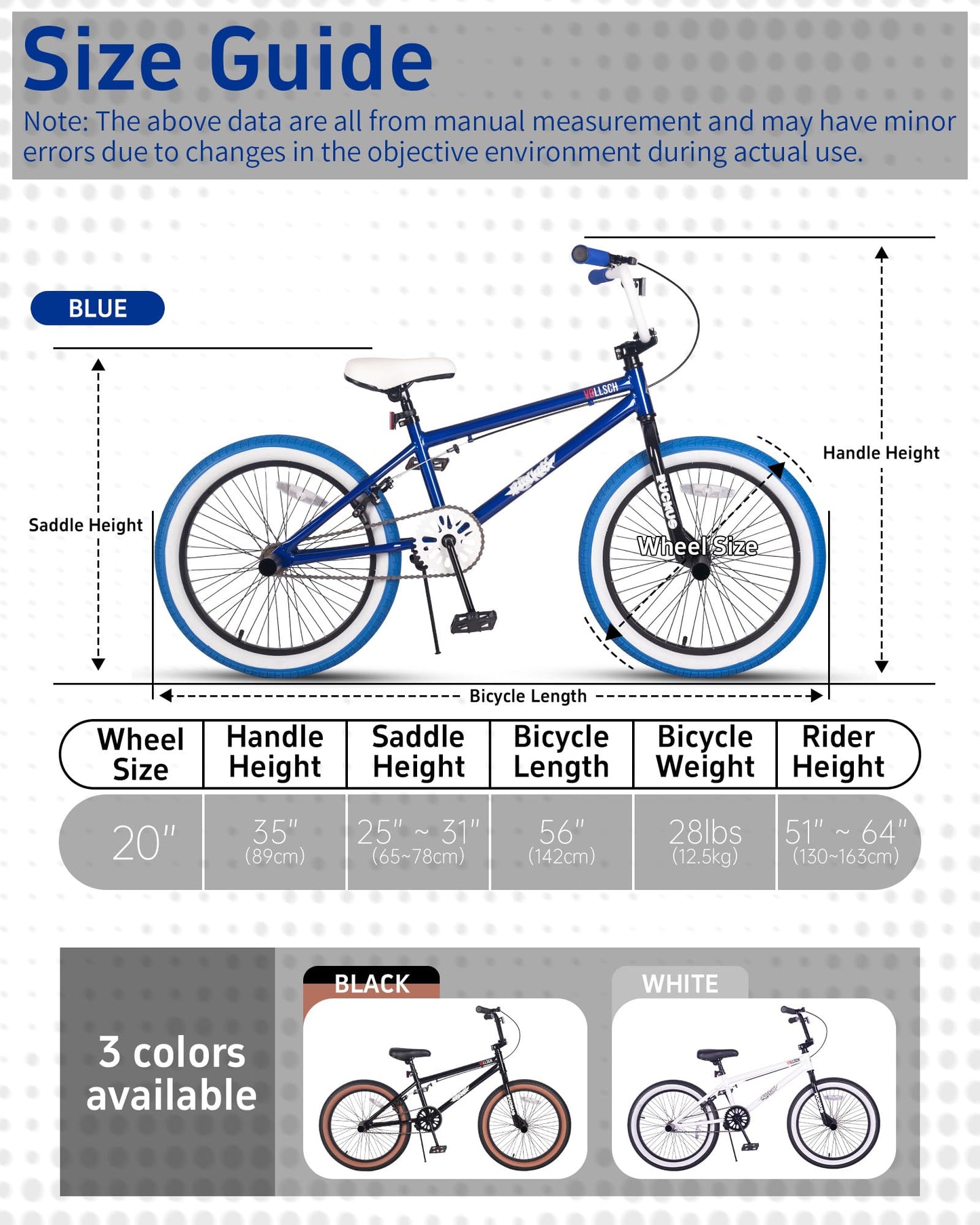 vollsch Freestyle BMX Bikes 20 Inch Kids Bicycle for 8-15 Years Old Teens, Boys, Girls, Beginner-Lever Riders, Blue