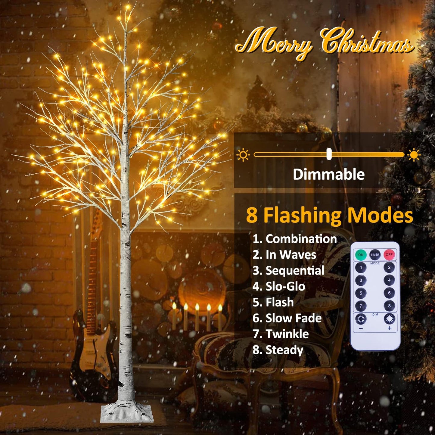 6Feet Birch Tree with Lights - 8 Modes Dimmable Fairy Lights with Remote 160 LEDs Warm White Wedding Festival Party Christmas Decorations for Home, Plug and Base Included