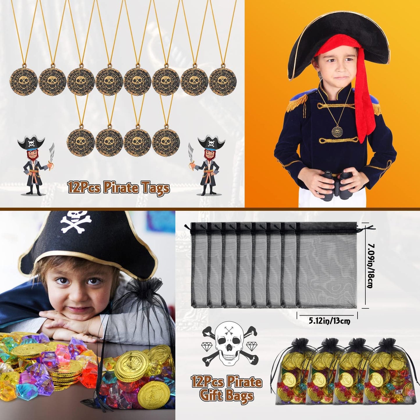 168Pcs Pirate Party Favors Supplies, Pirate Birthday Party Decorations, Pirate Gift Bags with Pirate Eye Patch Mustache Gold Coins Gems Tattoos for Kids Boys Pirate Birthday Party Goodie Bag Fillers