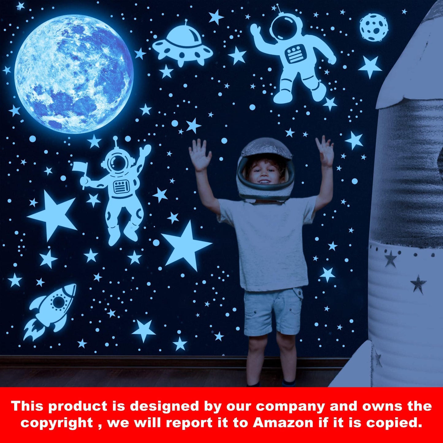 1017Pcs Glow in The Dark Stars for Ceiling Glow in The Dark Moon and Planet Wall Decal Luminous Astronaut Universe Galaxy Space Wall Stickers for Kids Boys Bedroom Blue