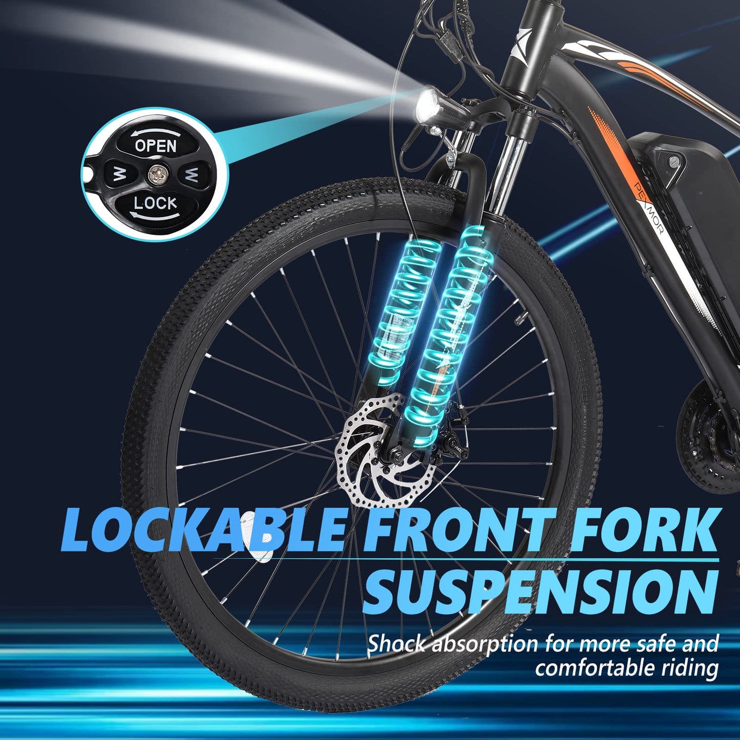 PEXMOR Peak 750W Electric Bike for Adults, 21 Speed Mountain Commuter Ebike, 50Miles 20MPH, 48V 13AH Removable Battery, 27.5" Fat Tire Electric Bicycle, with Lockable Suspension Fork