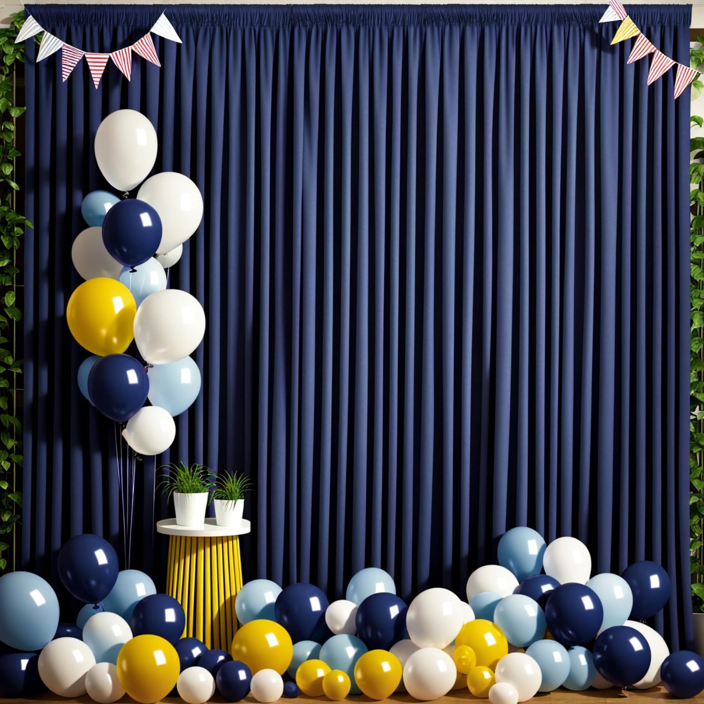 40 ft x 10 ft Wrinkle Free Navy Blue Backdrop Curtain for Parties,Polyester Photo Backdrop Drapes, Thick Background 8 Panels 5ft x 10ft for Baby Shower Wedding Birthday Party Backdrop Stand